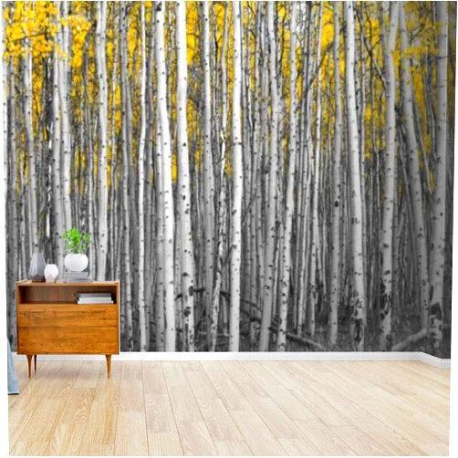 Kanworse Thick Forest of Tall Aspen Trees Canvas Print Wallpaper Wall Mural Self Adhesive Peel & Stick Wallpaper Home Craft Wall Decal Wall Poster Sticker for Living Room