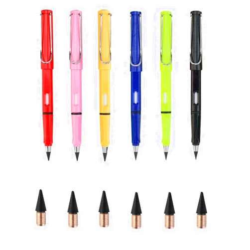 LASULEN 6pcs Inkless Pencils Eternal, Everlasting Pencil Replaceable Head, Infinite Pencil, Inkless Pen, LifeLong Pencil, Technology Unlimited Writing Eternal Pencil No Ink