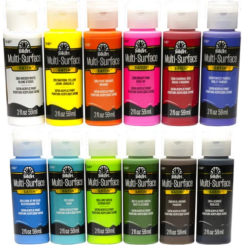 FolkArt PROMO830 Multi Satin Finish Acrylic Craft Paint Set Designed for Beginners and Artists, Non-Toxic Formula That Works on All Surfaces, 2 oz, 2 Fl Oz (Pack of 12), 12 Colors May Vary, 24