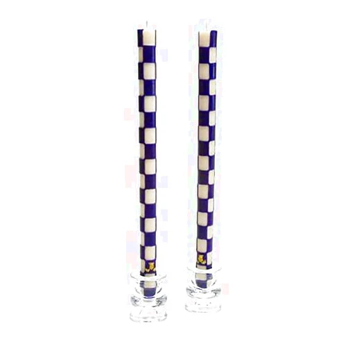 MacKenzie-Childs Check Dinner Candles Navy & Ivory Set of 2