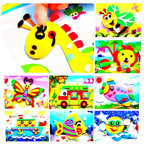 Motoeye 20pcs 3D EVA Foam Sticker Puzzle Game DIY Cartoon Animal Learning Education Toys for Toddler Kids Art Craft Kits (kidslove A)