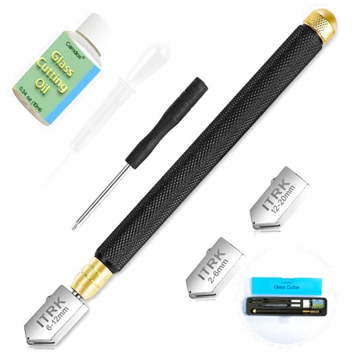 Camdios Glass Cutter 2mm-20mm, Upgrade Glass Cutting Tool with Glass Cutting Oil, Pencil Style Oil Feed Carbide Tip Glass Cutter for Mirror/Tiles/Mosaic.