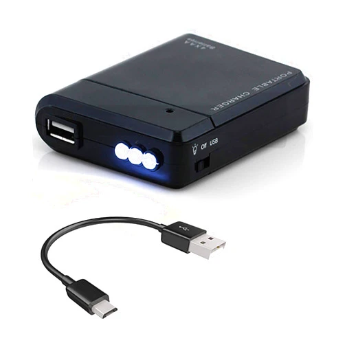 Success4Sport Portable AA Battery Travel Charger for LG Aristo 4+ and Emergency Re-Charger with LED Light! (Takes 4 AA Batteries) [Black]