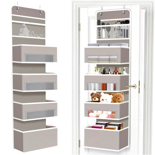 HAKACC Over The Door Organizer, Hanging Organizer Nursery Closet with Clear Window with 4 Large Pockets and 2 Small PVC Pockets for Baby Nursery Must Haves，Toiletries Organizer