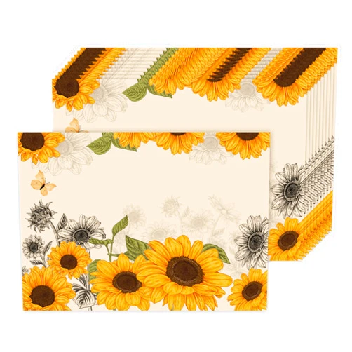 CHAROUP 50 PCS Paper Disposable Placemats Sunflower Pattern Summer Place Mats 11x16 inch, Spring Vintage Yellow Floral Table Mats for Kitchen Dining Parties Family Gatherings Wedding Table Decorations