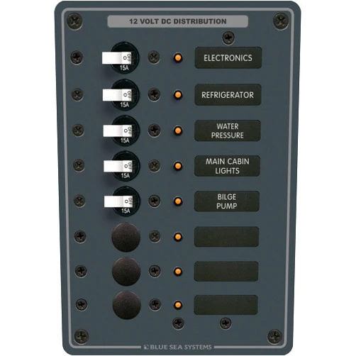 Blue Sea Systems 8023 Traditional Metal DC Panel - 8 Positions Black