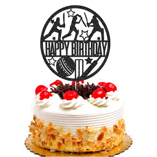 QXQXBA Cricket Happy Birthday Cake Topper Sport Theme Birthday Party Decorations for Boys Men Black Glitter
