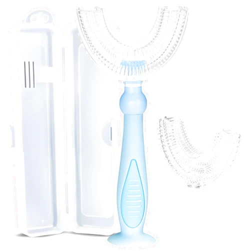 TUSIWIT Kids U Shaped Toothbrush with Travel Case,Childrens Tooth Brush for Whole Mouth. Blue, Ages 2-6 Year