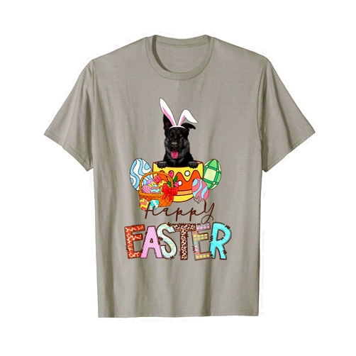 Funny GSD Black German Shepherd Dog Lover Gifts Happy Easter Peeking Black German Shepherd Bunny Ear Dog T-Shirt