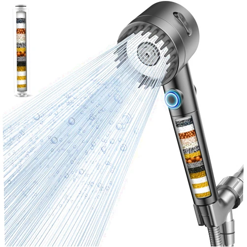 Vatex Filtered Shower Head with Handheld, High Pressure Water Flow Shower Head with Filter,Power Wash for Hard Water 5-Spray ON/OFF Switch for Pets Bath