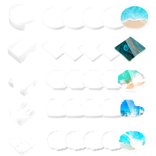 Zopeal 25 Pcs Coaster Molds for Epoxy Silicone Resin Coaster Molds Set with Storage Box Mold Casting Mold for DIY Cups Mats Art Craft Home Decoration, 5 Styles (Flat Style)