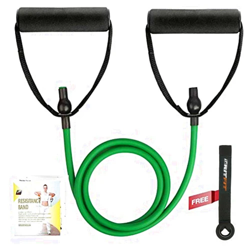 RitFit Single Resistance Exercise Band with Comfortable Handles - Ideal for Physical Therapy, Strength Training, Muscle Toning - Door Anchor and Starter Guide Included