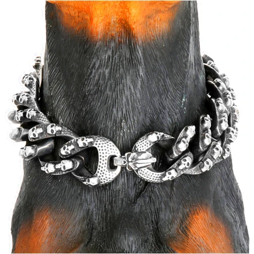 txprodogchains Skull Dog Collar Antique Black Carving Gothic Retro Choke Chain Stainless Steel Cuban Link Skulls Dog Collar 30mm Punk Style Necklace Choke Collar for Big Breeds Dogs (16-26 inch)