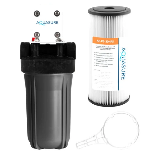 Aquasure Fortitude V2 Series High Flow 30 Micron Whole House Pleated Sediment Water Treatment Pre-Filter System, Standard Size | Removes Sand, Silt, Dirt, Debris & More