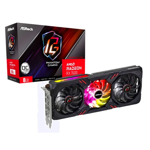 ASRock RX7600 PG 8GO AMD Radeon™ RX 7600 Phantom Gaming 8GB OC Graphics Card