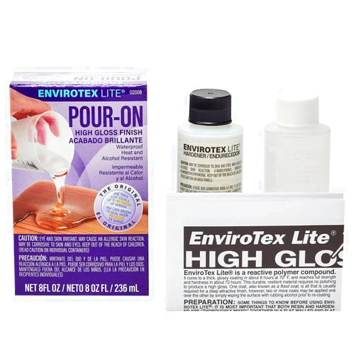 Environmental Technology EnviroTex Lite Pour-On High Gloss Finish [8 oz Kit] Crystal Clear Epoxy Coating for Tabletops / Countertops, Waterproof, Heat & Alcohol Resistant (4 oz Resin + 4 oz Hardener)