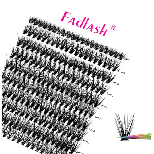 Fadlash DIY Lash Cluster individual Eyeslash Extension Volume Lash Clusters Thick Band Wispy Natural Eyelash Extension,Large Tray (40D-0.07-D, 8-16mm)
