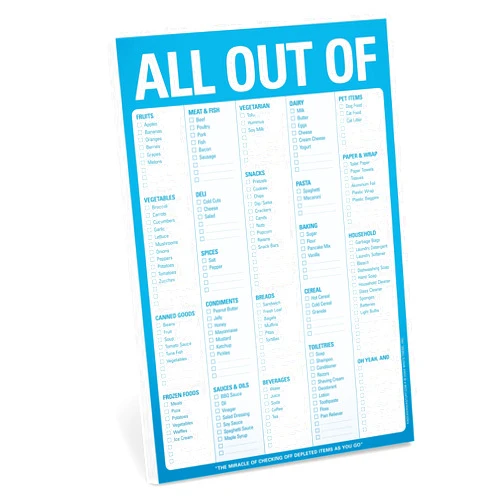 Knock Knock All Out Of Grocery List Note Pad, 6 x 9-inches (Blue)