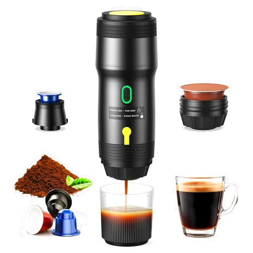 Meseto Portable Electric Espresso Machine, Car Self-Heating Coffee Maker with USB-DC, Travel Coffee Machine for Camping, Compatible With NS Capsules & Ground Coffee, Portable Coffee Maker for Hiking, RV,Home