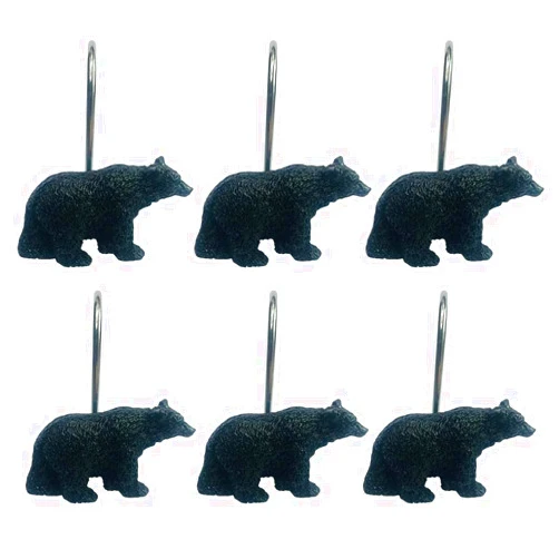 Twofishes Black Bear Lodge Shower Curtain Hooks Set of 12 Black Bear Lodge Shower Curtain Rins Set of 12