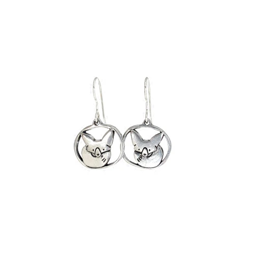 Mark Poulin Fox Earrings for Women and Girls Jewelry Pewter Dangle Charm on Sterling Silver Ear Wires