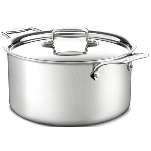 All-Clad D5 5-Ply Brushed Stainless Steel Stockpot 8 Quart Induction Oven Broiler Safe 600F Pots and Pans, Cookware Silver