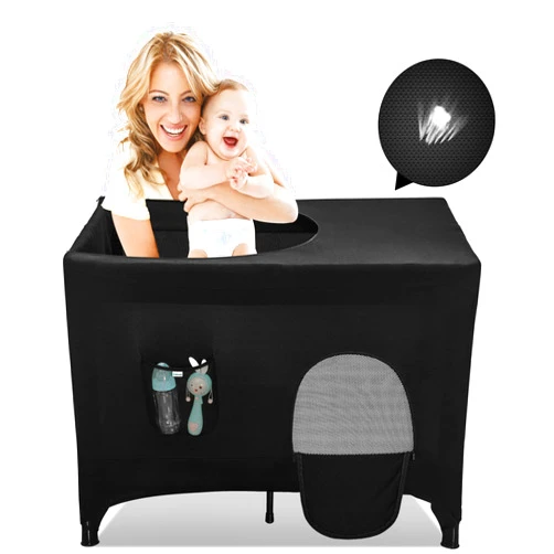 Hiaksedt Pack N Play Blackout Cover Crib Canopy Cover with Portable Zipper Stretchy Breathable Netting Cover Blackout Tent for Pack and Play Travel Cribs for Indoor or Outdoor