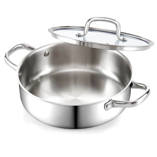 Cook N Home Deep Saute Pan with Lid 4 Quart, Tri-Ply Clad Stainless Steel Deep Frying Pan, 10.5 Inch Skillet, Induction Cooking Pan Kitchen Pan, Silve