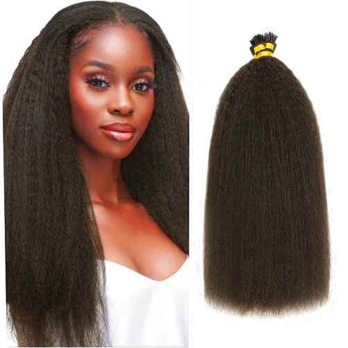 Loxxy Kinky Straight Itip Human Hair Extensions for Black Women Natural Black Coarse I Tip Hair Extensions Brazilian 100 Strands I Tip Extensions Human Hair Fusion Hairpiece Invisible 100g 16 Inch