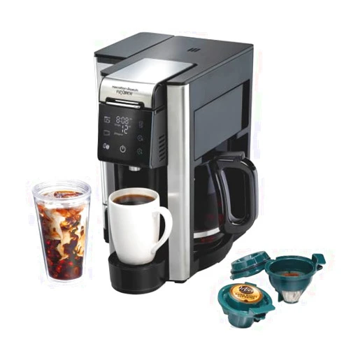 Hamilton Beach FlexBrew 5-in-1 12 Cup Drip and Single Serve Hot & Iced Coffee Maker with Movable 60 oz. Water Reservoir, Use Pod Packs and Grounds, Fast Brewing, LED Touchscreen, Black (49924)