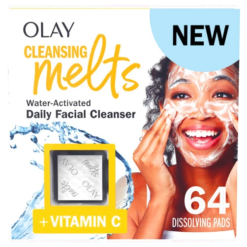 Olay Cleansing Melts + Vitamin C Face Cleanser, 64 ct. total (2 x 32 ct.), Water-Activated Face Wash Cleans, Tones, and Refreshes Skin