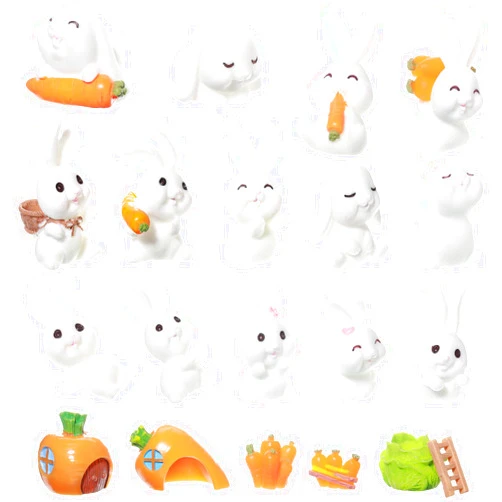 Queekay 20 Pcs Mini Bunny Figurines Resin Bunny Cake Toppers Lovely Figures Mini Rabbit Decorations Garden Carrot Miniature Graduation Party Decor for Easter Party Birthday Gift Supplies