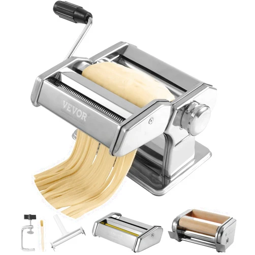 VEVOR Pasta Maker Machine, 9 Adjustable Thickness Settings Noodles Maker, 150 Stainless Steel Pasta Rollers, Pasta Machine with 3 attachments, Perfect for Spaghetti Lasagna Fettucine Dumpling Wrappers