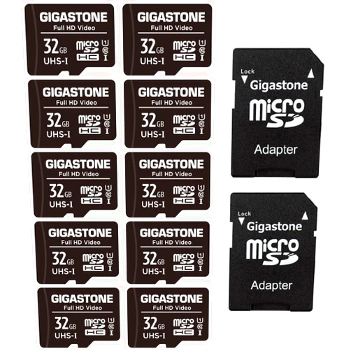 GIGASTONE 32GB 10-Pack Micro SD Card, Full HD Video, Surveillance Security Cam Action Camera Drone, 90MB/s Micro SDHC UHS-I U1 C10 Class 10