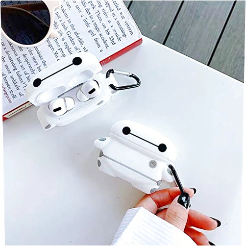 GUOGUANGZE Baymax Protective Silicone Cover Compatible with AirPods Pro Wireless Charging Case, 3D Cute Cartoon Silicone Designer Skin,Funny Cool Design Protective Cover for AirPods Pro 2019 (Big White)