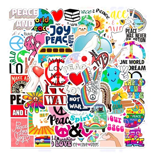 Jukome Love World Peace Stickers |50 Pcs Peace Love Waterproof Vinyl Decals for Water Bottles Laptop Luggage Cup Computer Mobile Phone Skateboard Guitar Helmet Snowboard Décor