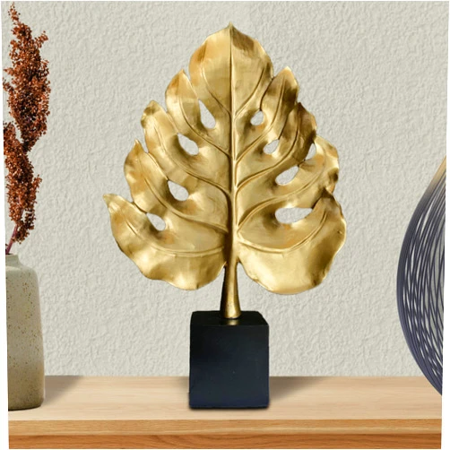 Decozen Home Decor Resin Monstera Monstera Leaf Sculpture - Gold Finish for Season Console Table Top Shelf in Living Room Bedroom Kitchen Mantel Fireplace Polyresin Decorations Housewarming Gift