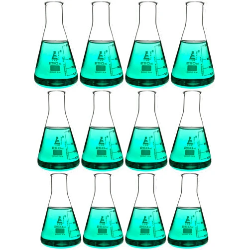 EISCO 12PK Erlenmeyer Flasks, 250mL - Borosilicate Glass - Narrow Neck, Conical Flasks