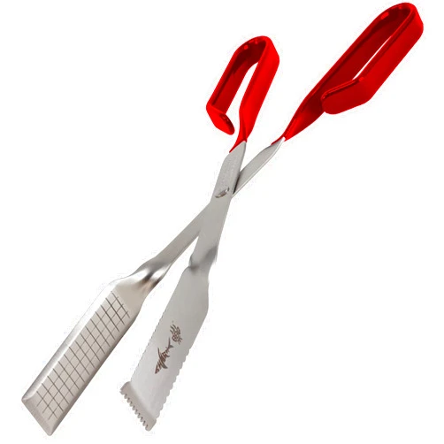 Shark BBQ Grill Tongs, Shark BBQ Heavy Duty, Long Reach, Grilling Tongs for Kitchen and Outdoor Barbecue: Expert Craftsmanship and Durability Demanded by Professionals (Red)