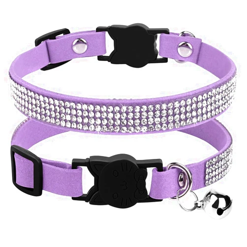 CoekMoed Breakaway Cat Collars with Bell,Bling Pet Colloars with Soft Velvet,Adjustable Safe Kitten Collar,Cat Collars for Girl Cats (Purple)