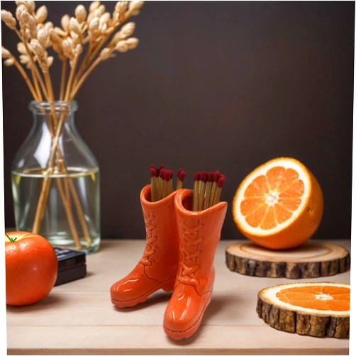 WJINNG Cowboy Boot Match Holder, Match Holder with Striker, Decorative Matches Holder, Matches Box for Kitchen Bathroom Candle Parlor Modern Home Decor (Orange)