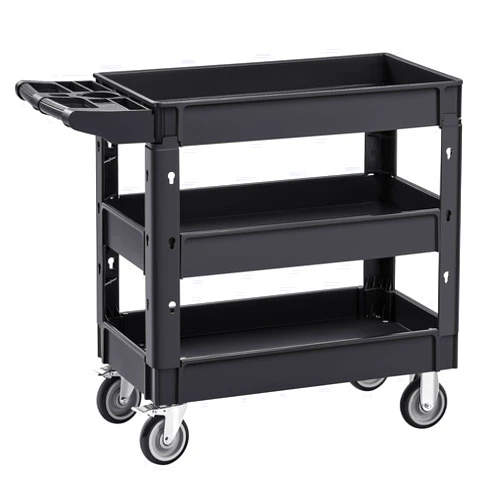 VEVOR Utility Cart, 3-Tier Plastic Service Cart with 550LBS Capacity, 360° Swivel Casters (Including 2 Locking Wheels), Medium Lipped Shelves, Ergonomic Handle, for Garage, Warehouse, Cleaning Tasks