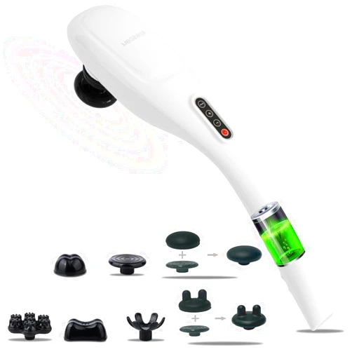 MEGAWISE Cordless Back Massager for Shoulders, Waist, Legs, Rechargeable 3200mAh Battery, 5 Speed and 5 +2 Massage Nodes 5 Hard, 2 Soilicone Nodes, Massage While Moving Around(Off White Cordless)