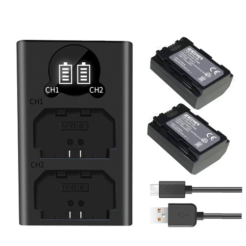 SKOWER NP-FZ100 Battery Charger Set Compatible with Sony A7RM5 Alpha 9 A73 A9 A9II A7III A7IV A7RIII A7RIV A6600 A9R A9S A7R3 A7SIII A7RSIII Z Sony FZ100 Battery 7.2V 2350mAh