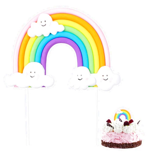 LLOUSSAK Rainbow Cloud Cake Topper, Soft Pottery Rainbow Cake Topper for Cakes Over 4“, Rainbow Cake Inserts for Birthday Party Celebrations, Rainbow Cake Decoration Supplies(5.51 × 3.54inch)