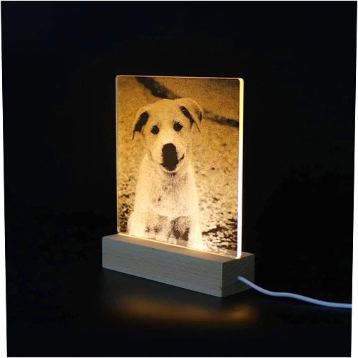 QOMOLANGMA LED Lights Display Base Blanks for Engraving Wooden Led Lamp Base USB Cable Switch Modern Night Light Acrylic 3D Led Night Lamp Assembled Base + Acrylic (Warm White)