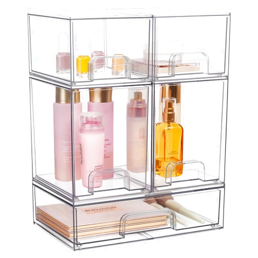 Vtopmart Stackable Storage Drawers Set of 5, Clear Plastic Organizer Bins for Beauty Supplies,Ideal for Vanity, Bathroom,Cabinet,Pantry Organization