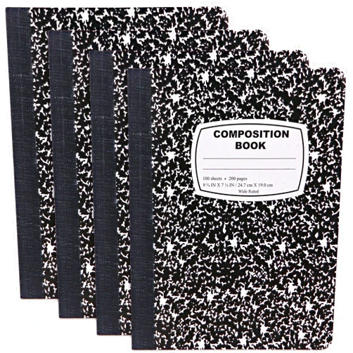 Emraw Composition Books Black & White Marble Style Durable Cover Notebooks Wide Ruled Ruled Paper 100 Sheets Writing Book for school and journaling (Pack of 6)