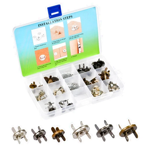 TIMESETL 30 Set 14/18mm Magnetic Snap for Purses Magnetic Bag Fastener Clasp Button with Storage Box for Sewing, Craft, Bags, Clothes, Leather - 3 Colors