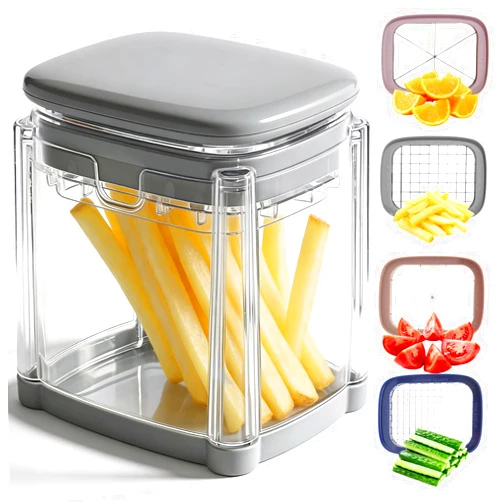 IETH 4-In-1 French Fry Cutter for Potatoes, Apple Slicer, Chopper Vegetable Cutter - Dicer Chopper for Carrots, Cucumbers, Onion, Tomato (Gray 4-in-1 French Fry Cutter)